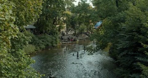 Small river in Vilnius, tracking shot Stock Footage 115612508