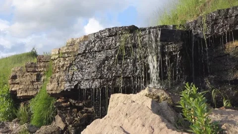 Small River Waterfall Looped; Front View Stock Footage 209939958