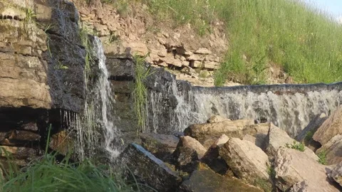 Small River Waterfall Looped; Side View Stock Footage 209939893