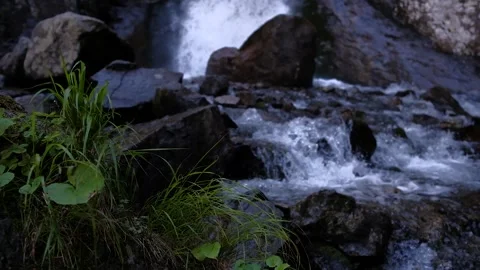 Small river waterfall in mountain river beautiful natural landscape close-up Stock Footage 134375454