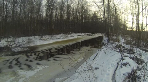Small river at wintertime Stock Footage 46364506