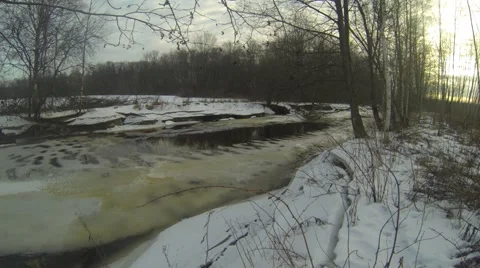 Small river at wintertime Stock Footage 46365263