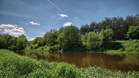 Small river Wkra in the middle of Poland.  Stock-Footage 76637647