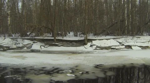 Small riverbank at wintertime Stock Footage 46363670