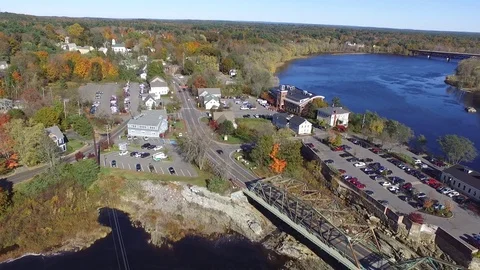 Small Riverside Town From Above Video stock 97534613