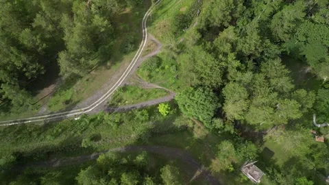 Small roads in the middle of dense natural pine forest in the mountain hills Vídeos de archivo 290941817