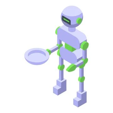 Small robot waiter icon isometric vector. People serving room Stock Illustration