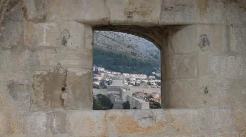 Small rock window of Old city castle of Dubrovnik Stock Footage 41883022
