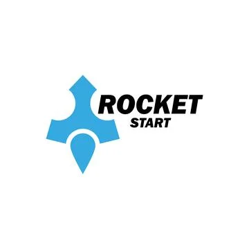 Small rocket logo blue color, abstract launch starship toys, startup new busi Stock Illustration