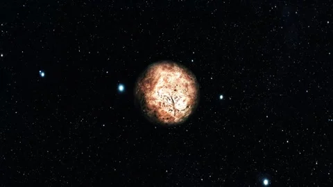 Small rocky planet floating in a dark starry space background Vidéo 337079307