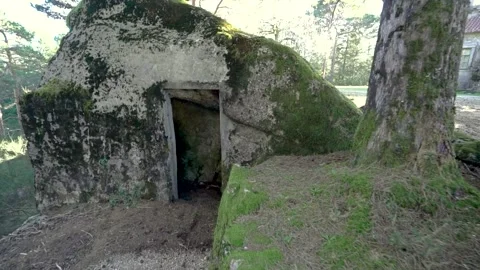 Small room or storage inside a big stone in Portugal's Peneda-Geres National Stock Footage 264102157