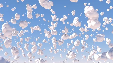 Small, round clouds, light like whipped cream, float towards the camera against Stock Footage 166110757