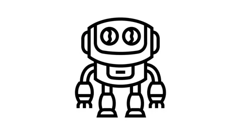 Small round eyed robot line icon animation Stock Footage 326121727