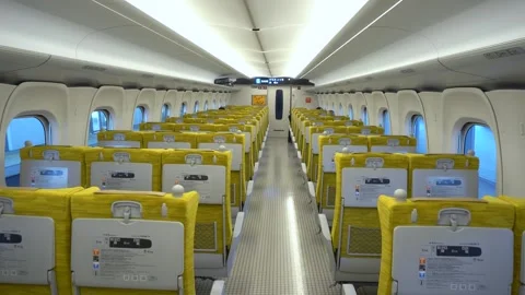 Small Round Windows, Seats and Interior of Japanese Bullet Train Shinkansen Stock Footage 268446412