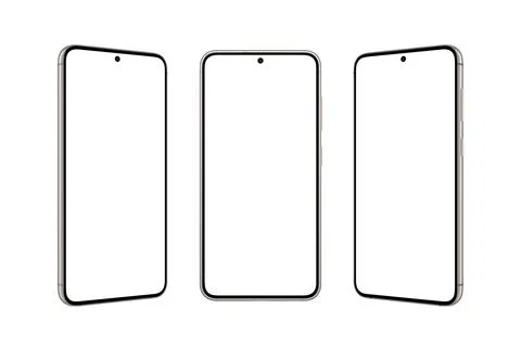 Small rounded phone with a small built-in camera in the display. Isolated scr Stock Illustration