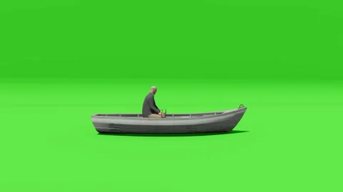 Small Row Boat Single Person Vessel on Green Background Stock Footage 312973055