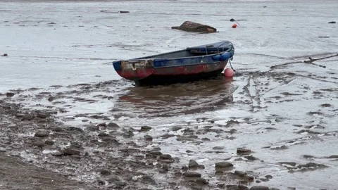Small rowing boat beach sand shore Stock Footage 237994981