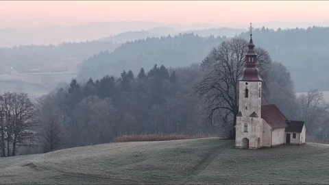 Small russian church in the sunrise and stunning nature Stock Footage 101484553