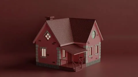 Small Rustic House with Warm Lighting Against a Neutral Background Stock Illustration