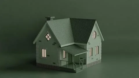 Small Rustic House with Warm Lighting Against a Neutral Background Stock Illustration