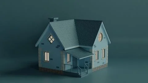 Small Rustic House with Warm Lighting Against a Neutral Background Stock Illustration