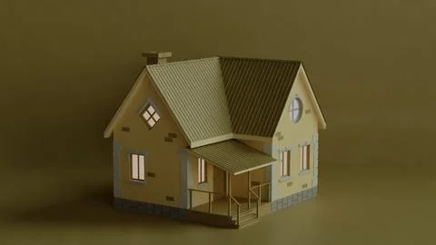 Small Rustic House with Warm Lighting Against a Neutral Background Stock Illustration