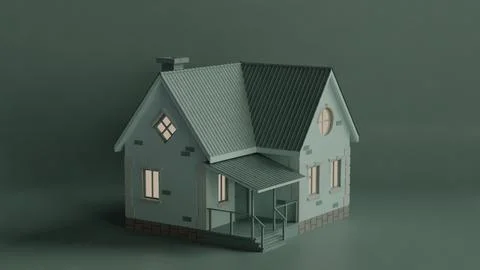 Small Rustic House with Warm Lighting Against a Neutral Background Stock Illustration