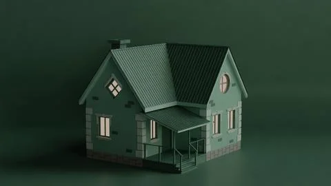 Small Rustic House with Warm Lighting Against a Neutral Background Stock Illustration