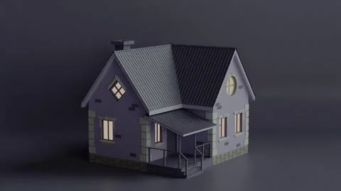 Small Rustic House with Warm Lighting Against a Neutral Background Stock Illustration