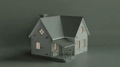 Small Rustic House with Warm Lighting Against a Neutral Background Illustrazione stock