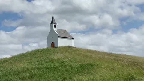 Small rustic white chapel church on the hill. Stock Footage 197018938
