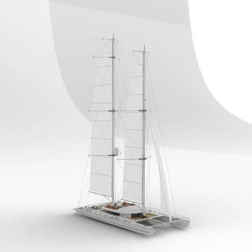 The small sailboat has a deck and sailer, 3d rendering Stock Illustration