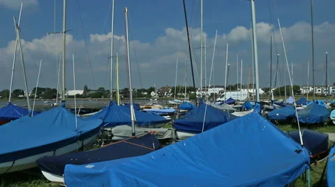 Small sailing boats in storage Stock Footage 48404432