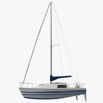 Small Sailing Yacht 2 Sail Down 3D Model
