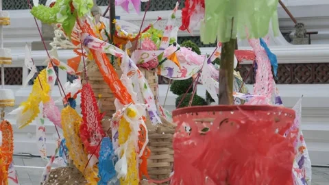 Small sand pagodas in a temple during Thai New Year Stock Footage 273195708