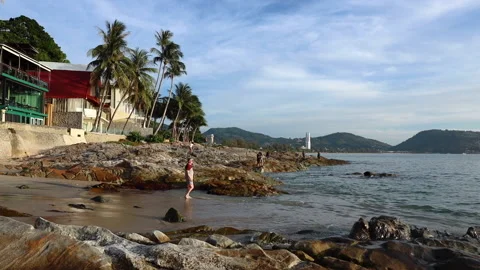 A small sandy beach among the rocky coast Stock Footage 143308067