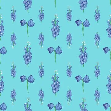 Small scale blue delphinium flowers repeat pattern design Illustrazione stock