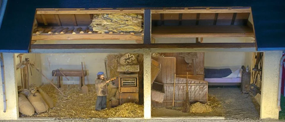 Small scale representation of a work in an old mill Stock Photos