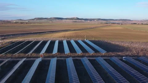 Small scale solar power plant for land investment and self consumption Stock Footage 327452848