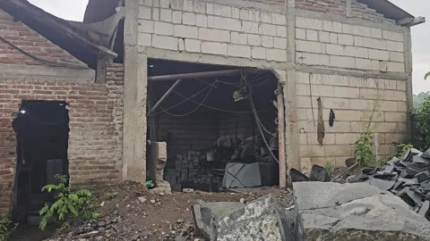 Small-Scale Stone Masonry Workshop and Raw Boulders in Rural Industry Stock Footage 332059872