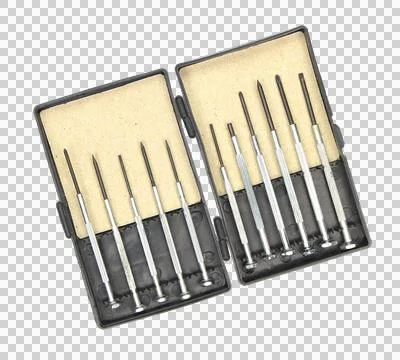 Small screwdrivers set in box on transparent background png file Stock Photos