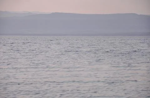Small sea waves at the dead sea at sunset Stock Photos