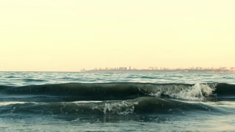 Small sea waves in the evening, clear horizon Stock Footage 342017716