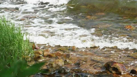 Small sea waves hitting brown stones, in slow motion, summer seashore Vidéo 259826166