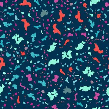 Small seamless pattern. Leaves, berries, spots. Black background. For print and Illustrazione stock