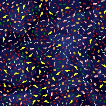 Small seamless pattern. Leaves, zigzags, spots. Dark blue background. Stock Illustration