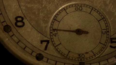 Small second hand ticks on a vintage watch dial Stock Footage 329597972