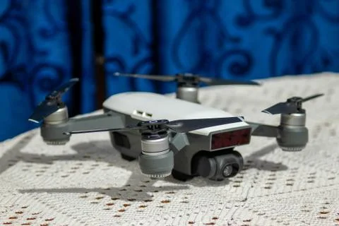Small selphie camera drone on table Stock Photos