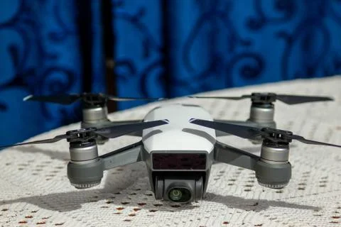 Small selphie camera drone on table Stock Photos