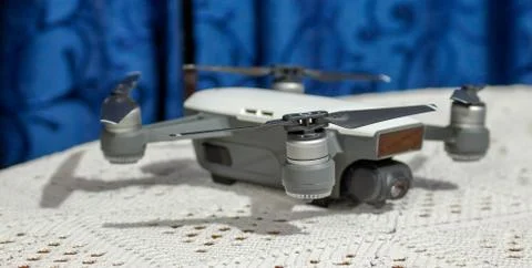 Small selphie camera drone on table Stock Photos